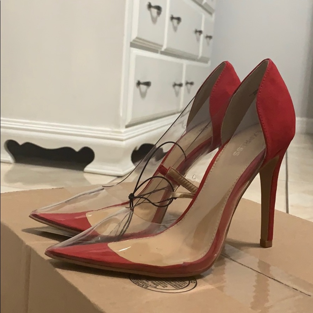 Express Clear Red Heels